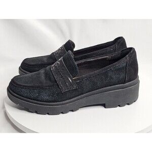 Clarks Collection Leather Suede Loafers Calla Ease Black Leopard Women’s Size 6